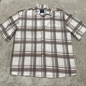 Trust Tan Stripe Linen Blend Button Down Shirt 2X Casual Lightweight Top